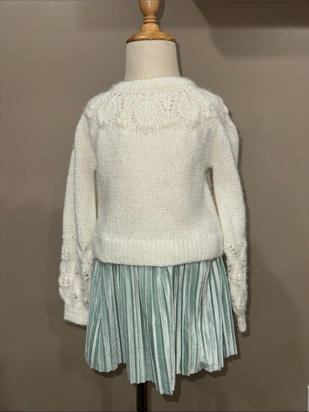 Rachel Zoe Cream Sweater with Mint Pleated Skirt Set